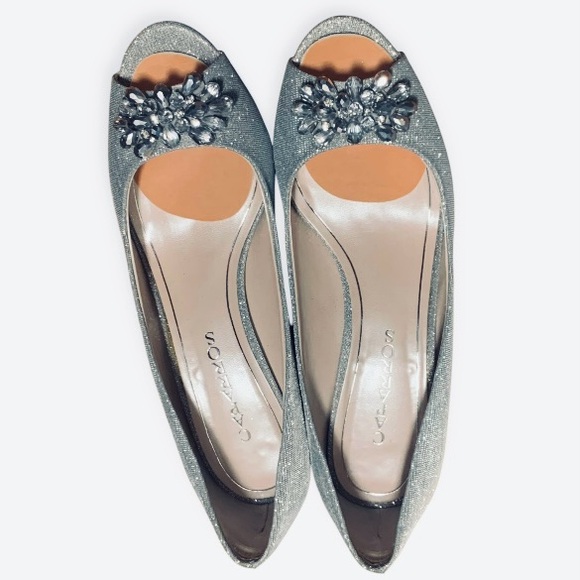 Caparros Shoes - Caparros Rhinestone Buckle Peep Toe Silver 2.5”  Heel Party Bridal Shoes 10.5 B